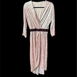 Eva Mendes Pink Velvet Sheath Dress with Plunge Neckline and 3/4 Sleeves